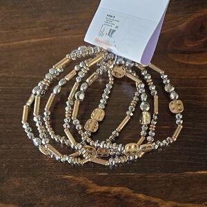 Elegant Gold and Silver Beaded Bracelet Set NWT